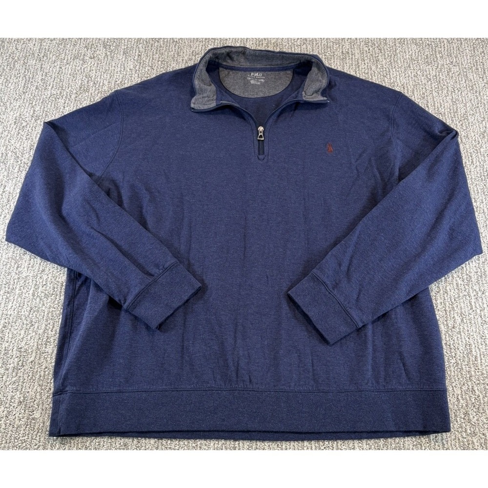 Polo Ralph Lauren‎ 1/4 Zip 2XB Big Navy Blue Pullover Luxury Soft Cotton Blend